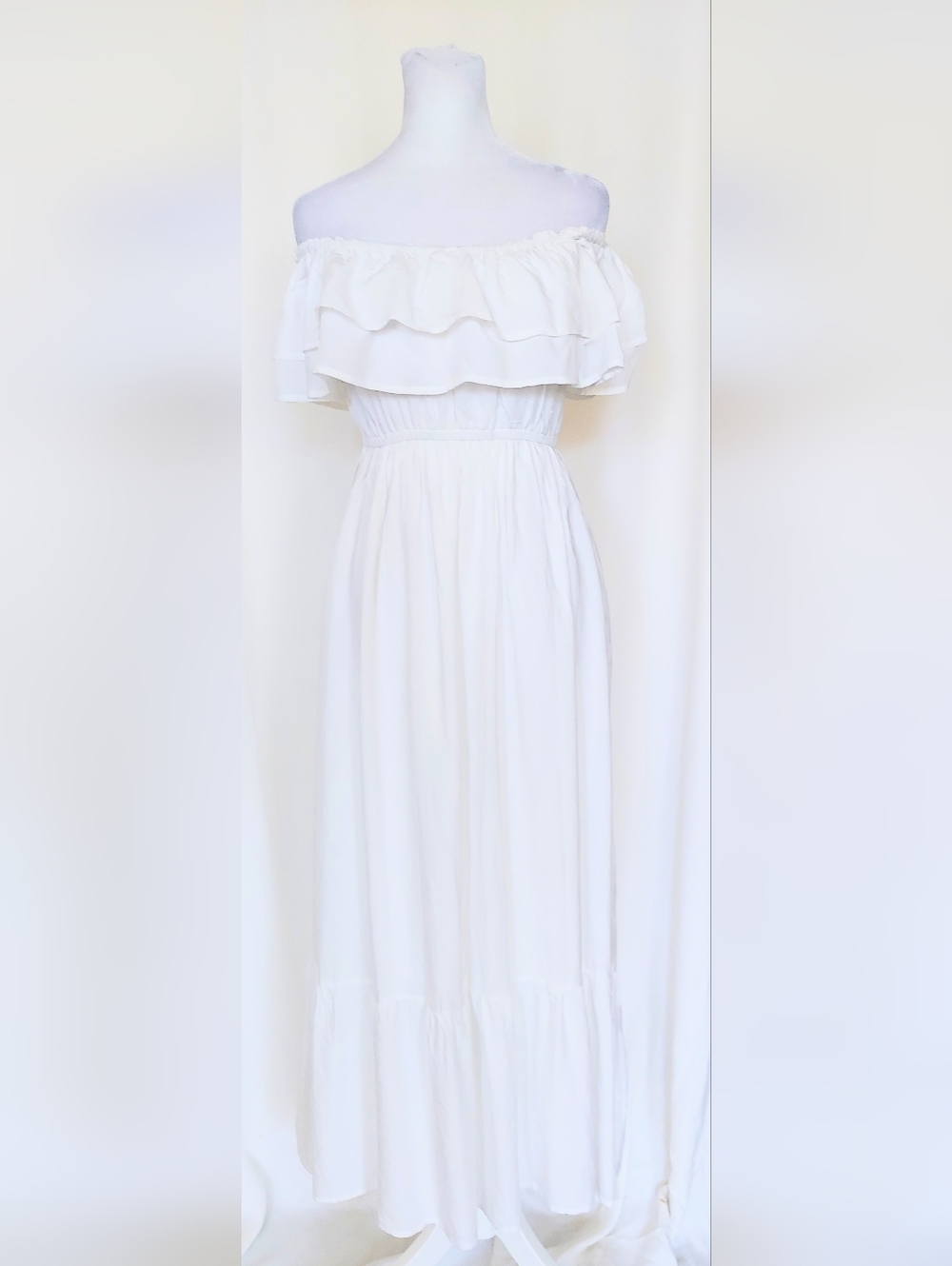 Anna-Kaci Off Shoulder Ruffle Empire Maxi Dress White Size Small